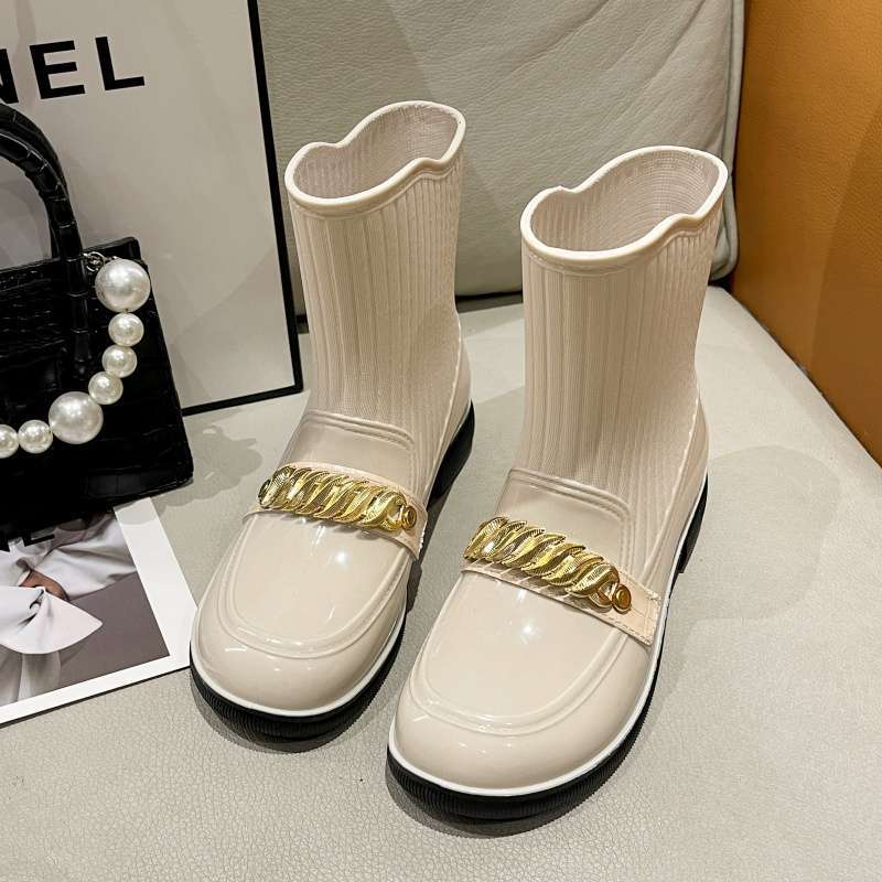New fashion rain shoes women wear soft-soled overshoes rubber shoes waterproof shoes work rain boots water boots thick-soled medium Jane