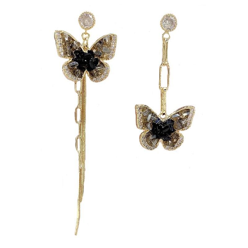 Advanced Design Asymmetrical Butterfly Tassel Earrings with Temperament and Personality AB Style Earrings and Earrings