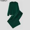INCERUN Oversized Autumn Men Long Sleeve Pullovers Long Pants Casual Two Pieces Sets Outfits