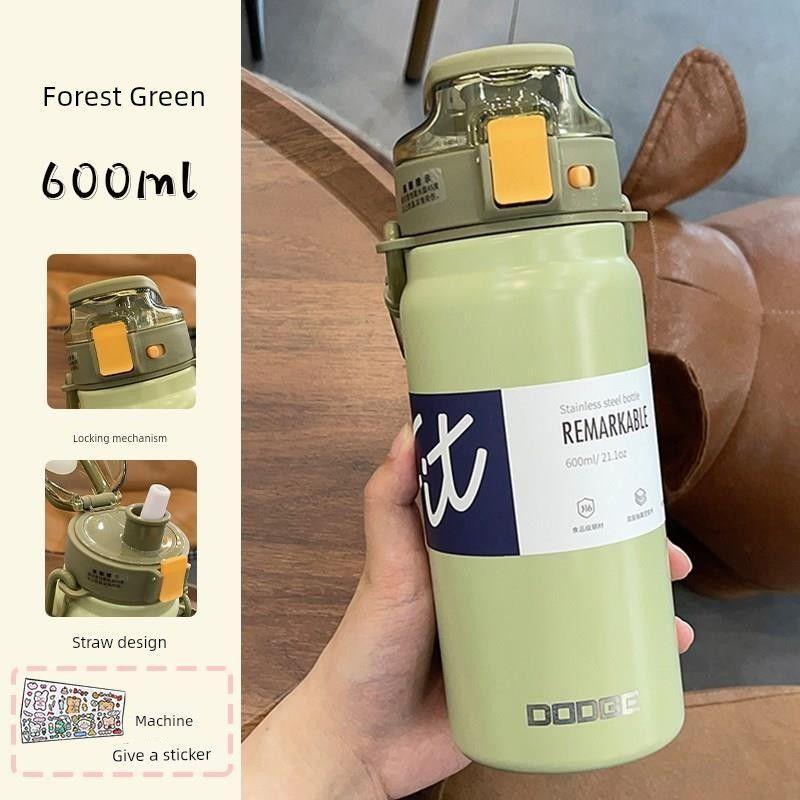 Japanese Large-Capacity Thermos Cup for Women, 316 Stainless Steel, Big Belly Straw Cup, High Aesthetic Children's Water Bottle for Men