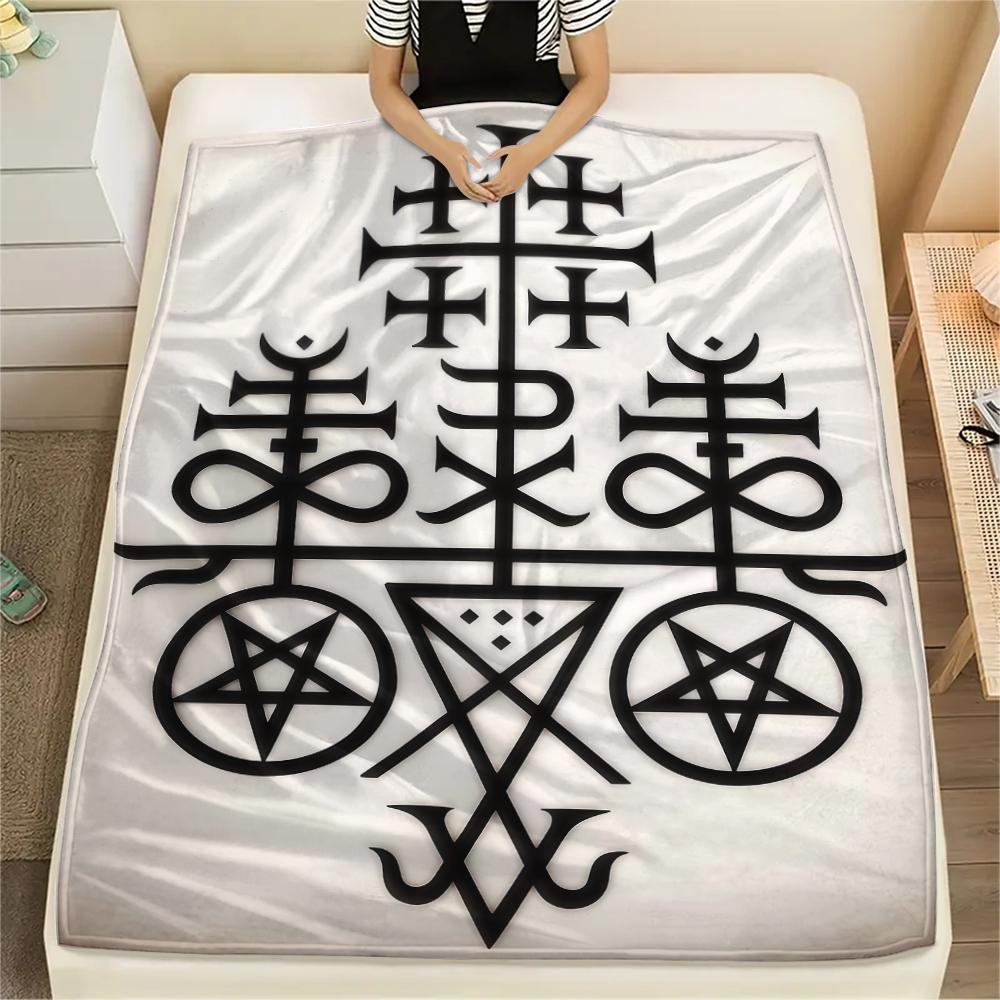 1 ks Flanelová deka s potiskem symbolu Satana, Vysoká kvalita, Pro všechna roční období, Domácí dekorace, Teplo a pohodlí, Perfektní pro vánoční dárky