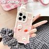 KEYSION Cute 3D Cartoon Happy White Rabbit Phone Case for iPhone 13 14 15 16 17 Pro Max Soft Silicone Shockproof Back Cover