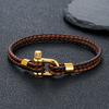 Gold Plated Stainless Steel Shackle Bracelet Men Women Simple Double Layer Braided Blue Leather Bracelets Handmade Gifts