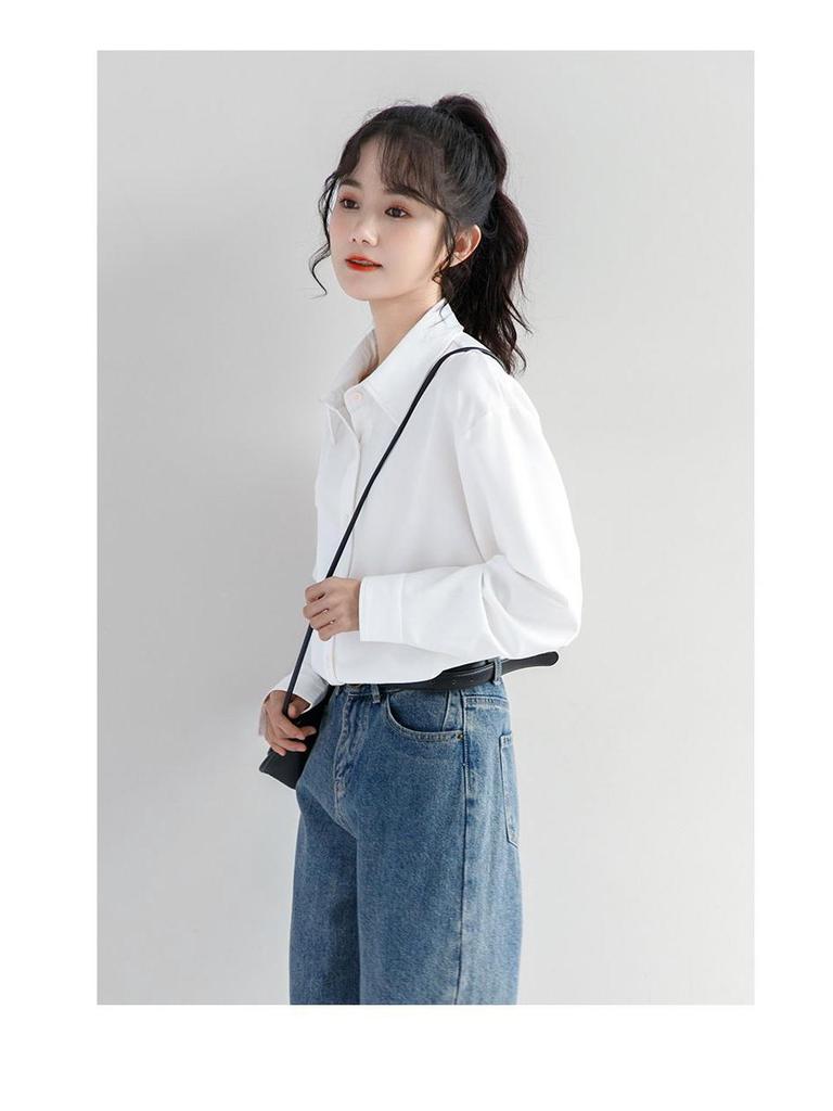Women's Spring White Long Sleeve Korean Style Layering Shirt - Versatile Student Outerwear