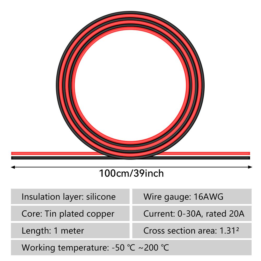 2m 16 AWG M Extension Cable  2pin Use For 12V 24V LED Strip Tape String Connect Electric Wire High Temperature Resistant Tinned