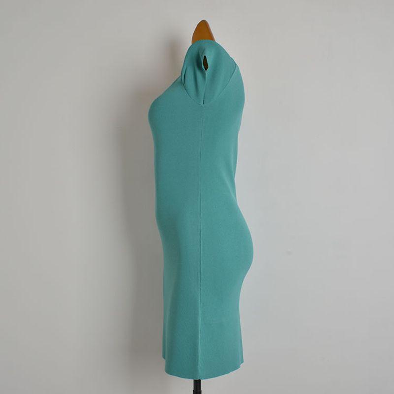 Fashion Style Sexy U Collar Pure Color Short Sleeve Vest Knitting Dress Women's Waist-Tight Mid Length Long Length Bodycon Dress