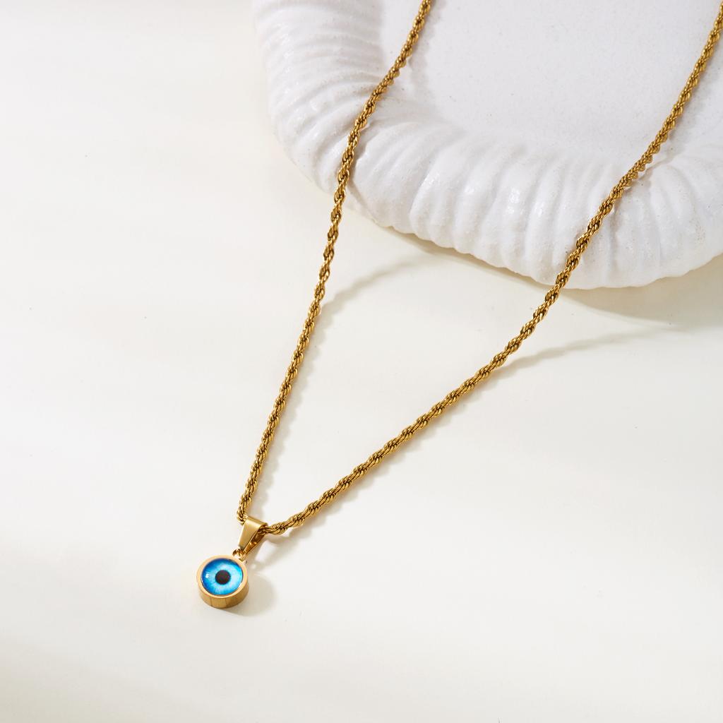 Stainless Steel Lucky Blue Evil Eye Pendant Necklace for Men Women Twisted Golden Chain Collarbone Chokers Jewelry Gift