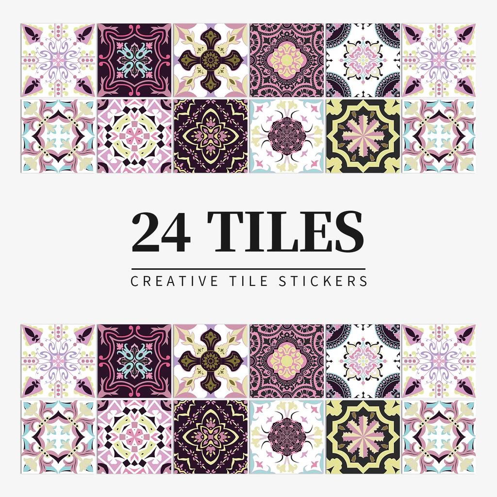 24Pcs Gray Moroccan Wall Sticker Art Water-Repellent Vinyl Peel And Stick Tile Sticker Home Decor Kitchen Bathroom