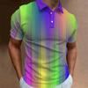 Full Print Fashion Polo Shirt For Men Summer Short Sleeve Button Collar Colorful Stripe Pattern Shirt New In Men's Tennis Tshirt