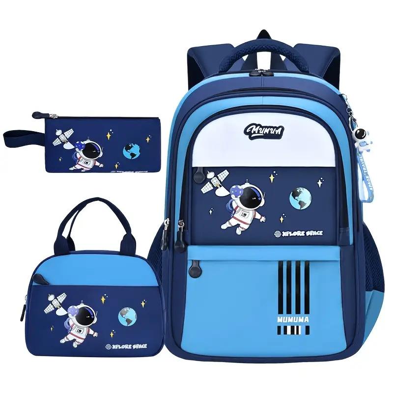 Set da 3 pezzi Zaino Scolastico per Ragazzi con Borsa Pranzo Astuccio Set Zaini Scuola Elementare per Ragazzi Ragazza Zaini per Libri Zaino per Bambini Astronauta