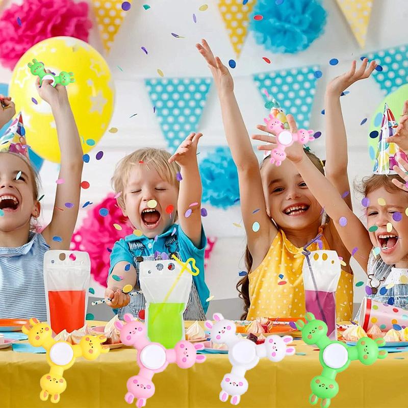 10Pcs Cute Bunny Rabbit Fingertip Gyro forKids Birthday Party Favors Easter Theme Goodie Bag Pinata Fillers Stress Reliver Toy