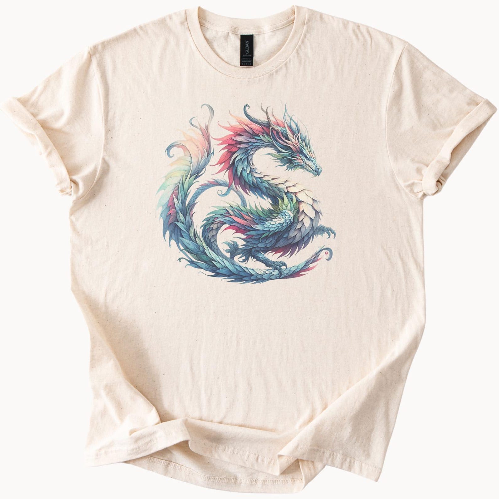 Colorful Fantasy Dragon Graphic T Shirt Soft Cotton Artistic Mythical Creature Tee 100