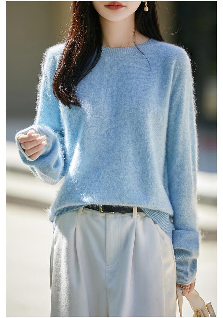2026 Autumn/Winter Women's Loose Round Neck 100% Wool Long Sleeve Sweater