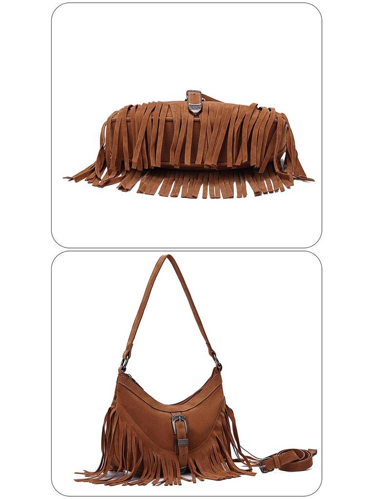 Vintage Suede Tassel Single-Shoulder Bag