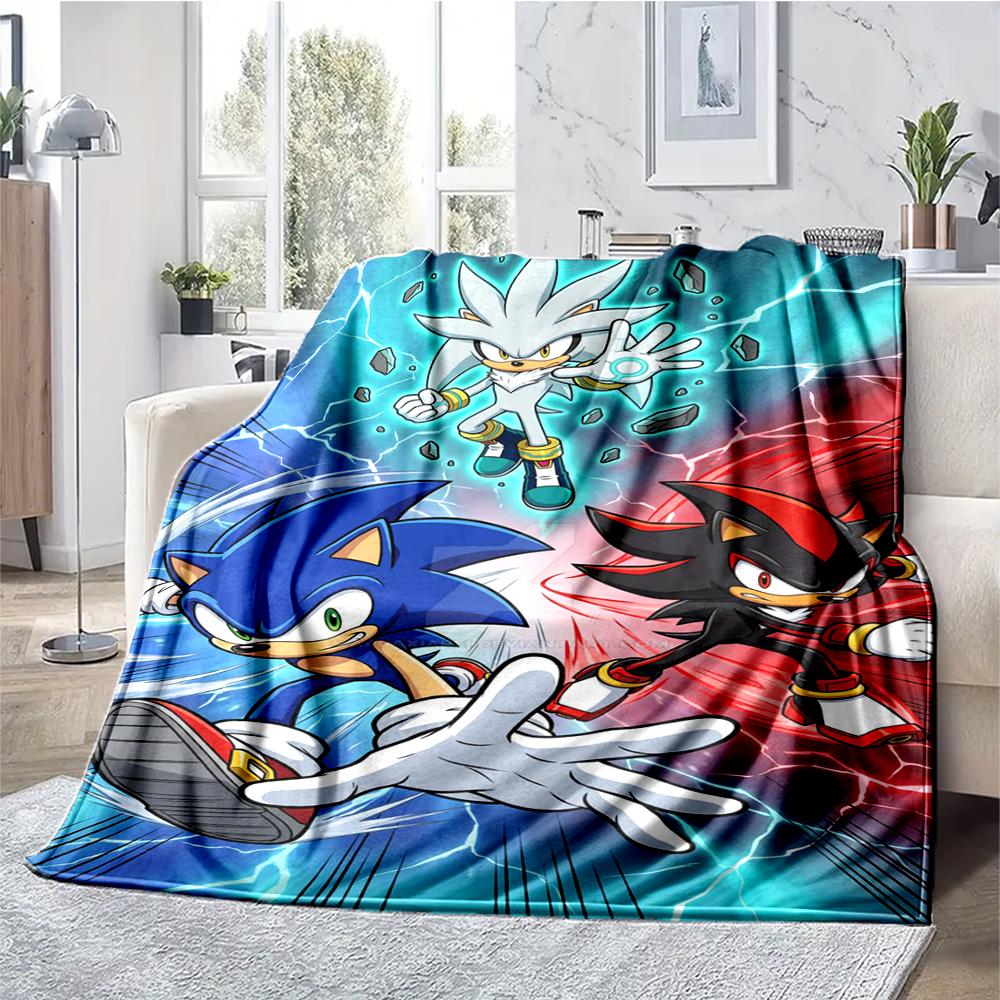 Sonic Theme Printed Blanket - Perfect for Couch, Bed, Travel & Outdoor Use | Machine Washable, Cozy & Durable.