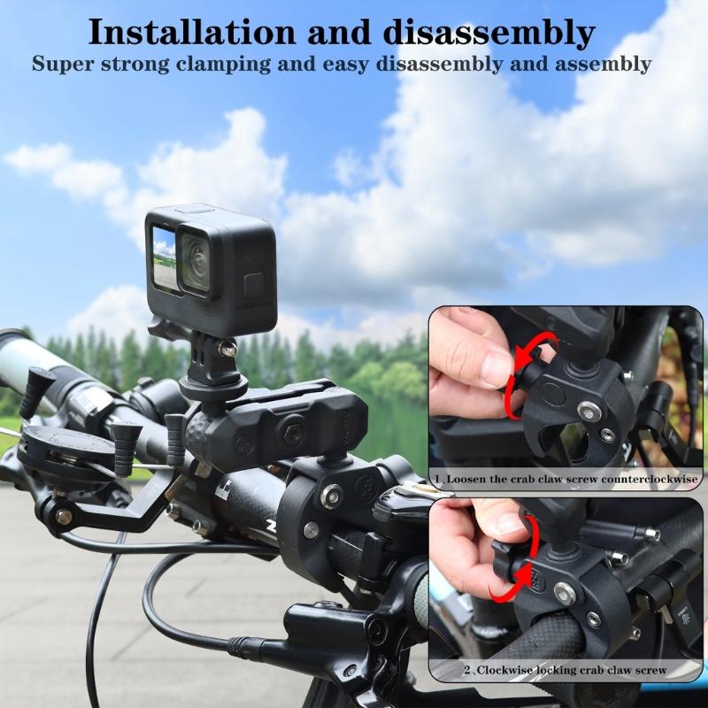 Motorcycle Rail Mount Clamp Convenient 360degree Round Mount for Action Cameras Phones On Bikes Easy To Install