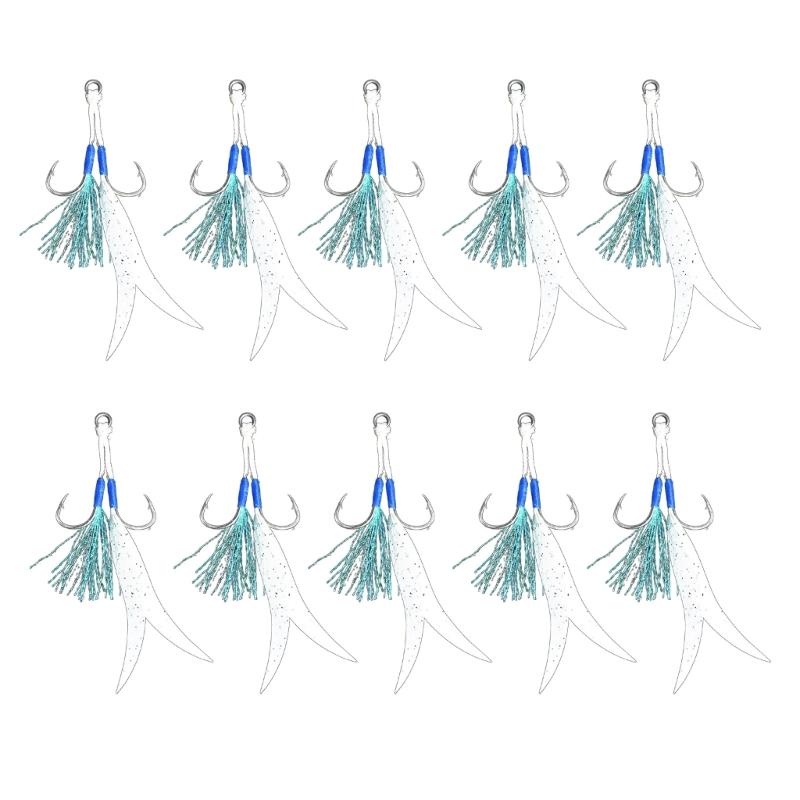 10Pcs Double Fishing Assist Hook, Jigging Hook Slow Falling Jigs Fishing Hook Replacement for Vertical Jigging Lures белый