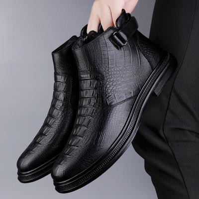 Motif Crocodile Botas Homme Cuir Véritable Chaussures d'Hiver Homme Nouvelles Chaudes Fourrure Peluche Basiques Bottes Luxe Confortables Bottines Chelsea