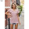 DX~~Summer New Solid Color Double Sleeve V-Neck Loose Short Sleeve T-shirt Top