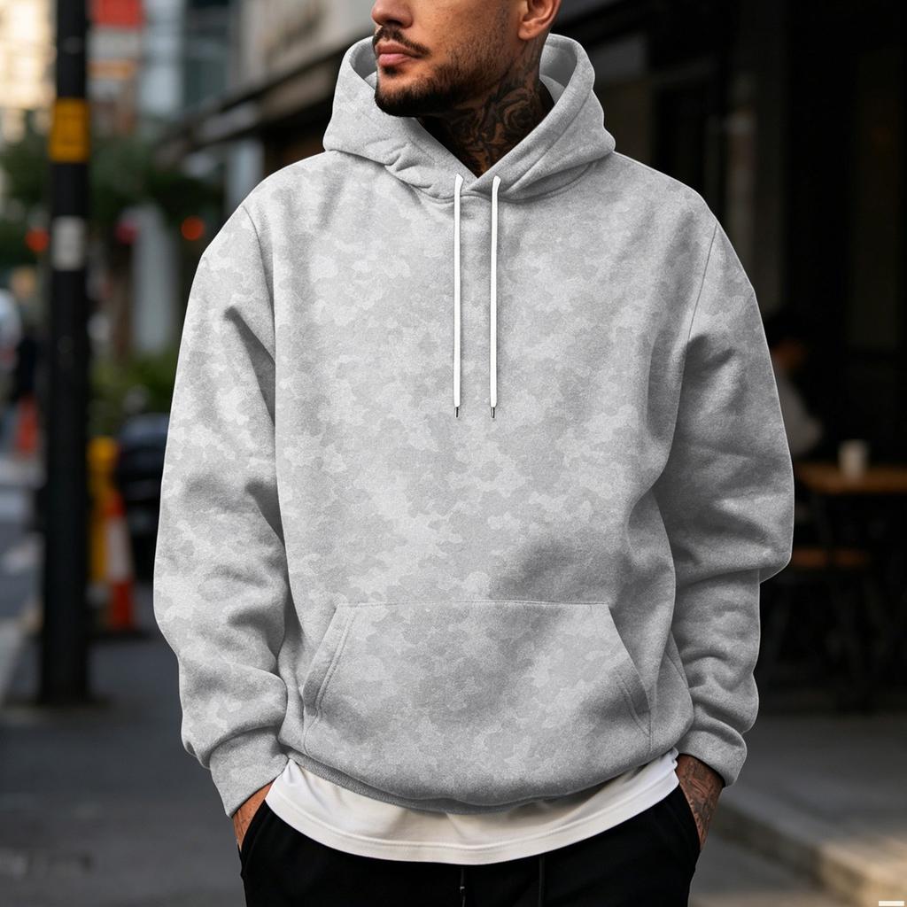 Men's Vintage Print Hoodie with Single Pocket Casual Pullover