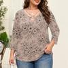 Blusa Floral Feminina Plus Size com Manga Três Quartos, Blusa Casual, Túnica de Corte Amplo para Primavera Verão, Uso Diário, Trabalho e Saídas