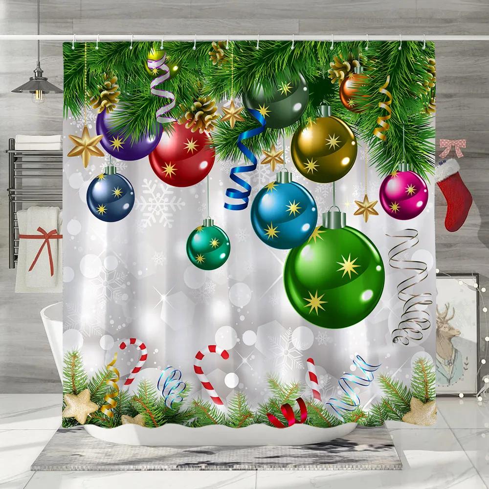 GAEChristmas Shower Curtain Santa Claus Snowman Elf Snowflake Cartoon Winter Rustic Home Polyester Fabric Bathroom Decor