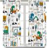 Dinosaur Construction Curtains For Boys,Cartoon Forest Architectural Site Dinosaur Excavator Tractor Truck Window Drapes Print