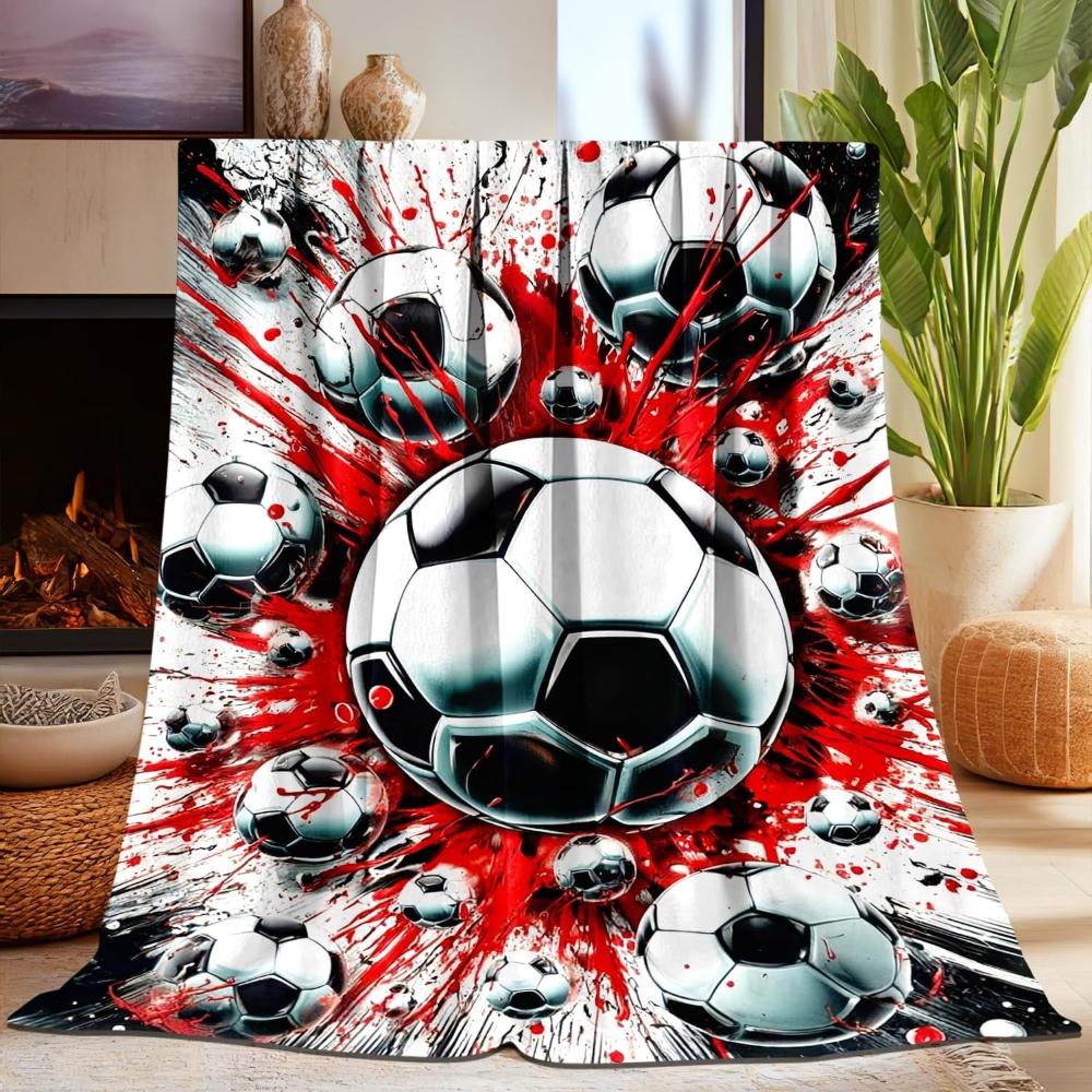 1PC Soccer Gifts Super Soft Unique Cool Red Soccer Stuff Football Blanket For boys girls birthday festival gifts four season use