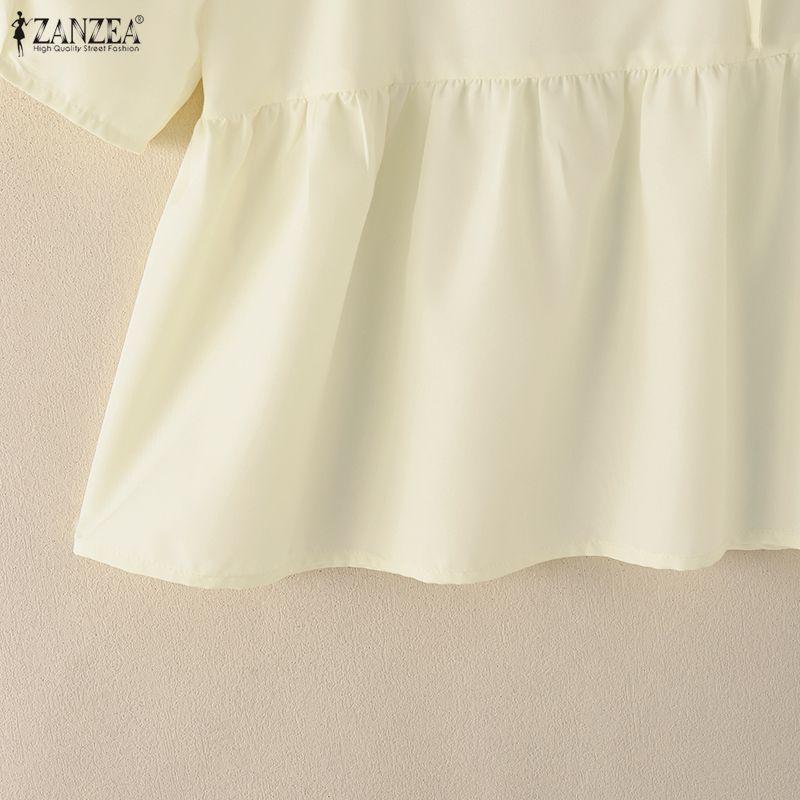 ZANZEA Blusa da donna casual a girocollo, tinta unita, manica corta larga