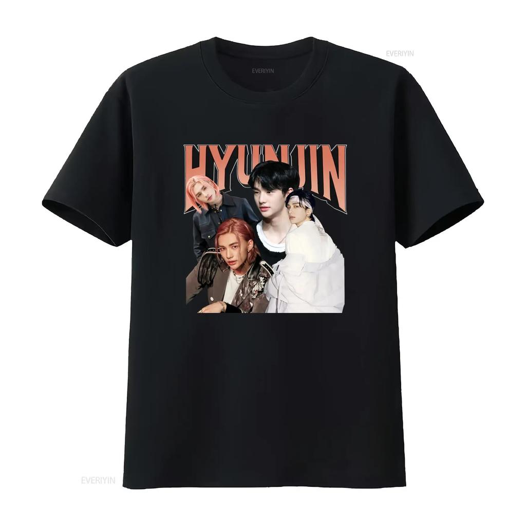 Hyunjin Concert Band KPOP Korean Style T Shirt Large Size Perfect for Fans Vintage Washed Breathable Homme Soft Graphic Unisex