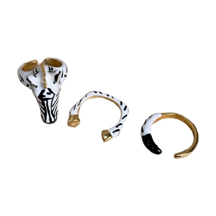 

3 Pieces Adjustable Zebras Stripe Rings Contemporary Geometric Fashion Jewelry For Casual Or Formal Occasions 1