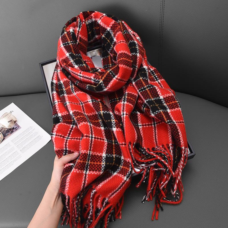 Woven Field Grid Scarf Cashmere Fringed Shawl Autumn And Winter Premium Sense Thickened Scarf