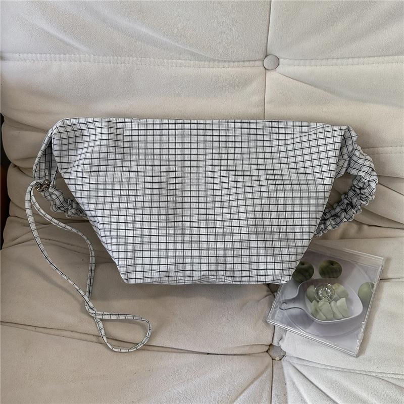 Plaid Slouchy Hobo Bag with Ruched Strap Zip Closure Casual Shoulder Purse for Women Daily Use