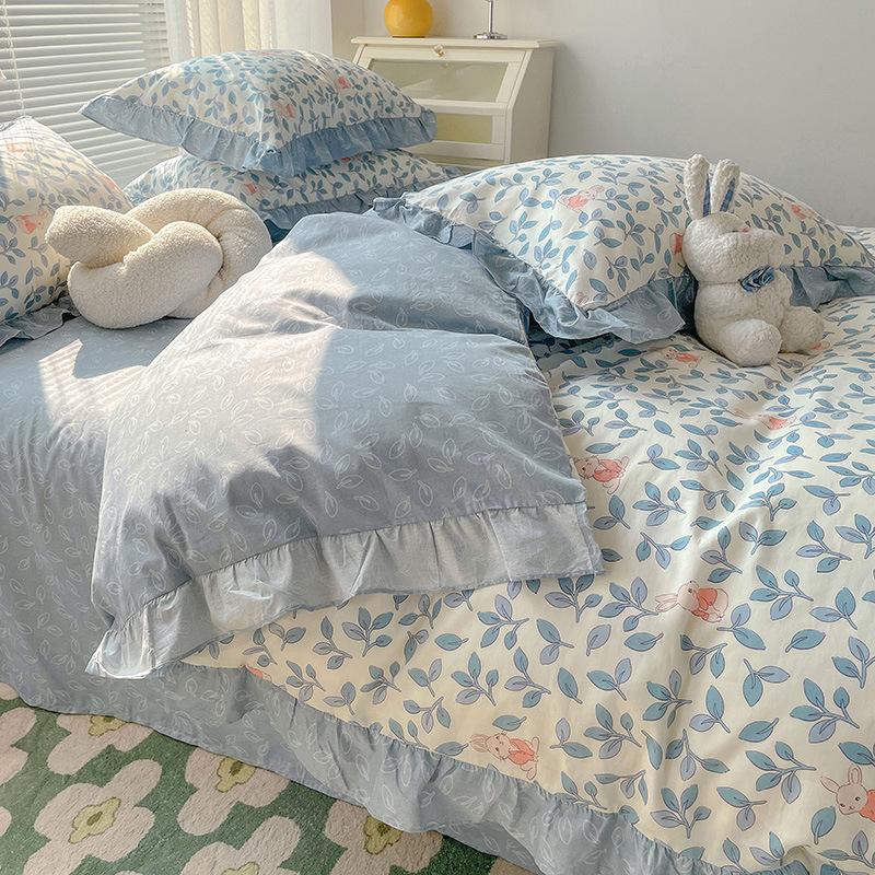 Księżniczka styl kwiatowy czysta bawełna mały świeży czteroczęściowy zestaw koronkowy prześcieradło poszwa na kołdrę prześcieradło z gumką łóżko trzyczęściowa poszwa na kołdrę