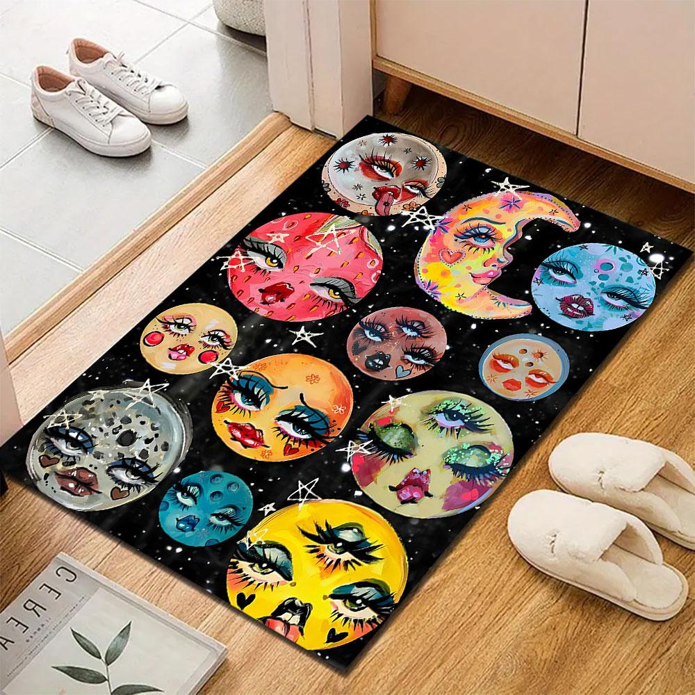 Colorful Celestial Faces with Fantasy Art Patterned carpet, suitable as a non slip play mat for the living room and bedroom sofa