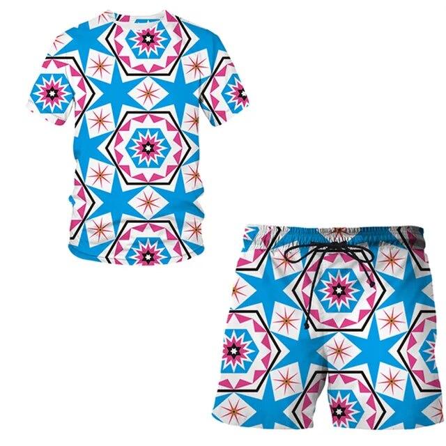 Men's Set Summer Casual Sportswear 3D Plus Size Beach Street Harajuku T-shirt Shorts Short Sleeve 2-Piece Set Personalized