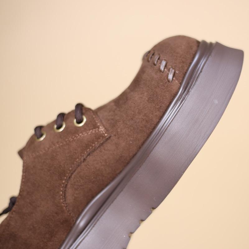 Φθινόπωρο 2025 Γυναικεία Μόδα Παχύσολα Δερμάτινα Μοκασίνια με Κορδόνια και Μπαλώματα, Στρογγυλή Μύτη, Αυξητικού Ύψους