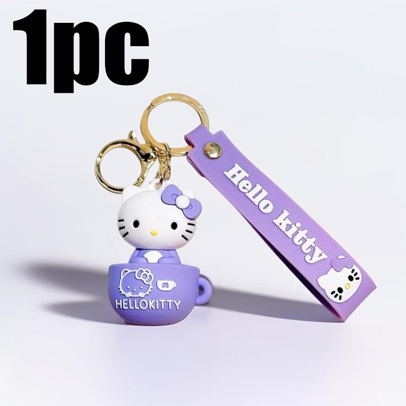 Cute Cartoon Hello Kitty Keychain Teacup Key Chain Women Girl Schoolbag Shoulder Bag Car Keyring Kid Kawaii Gift Festival gifts