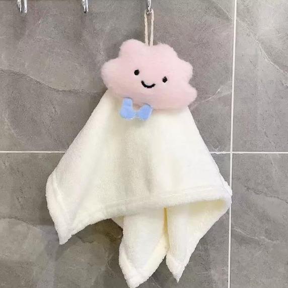 Cartoon Coral Fleece Hanging Hand Towel for Kids - Soft, Absorbent, Cute 30x30cm Hanging Towel