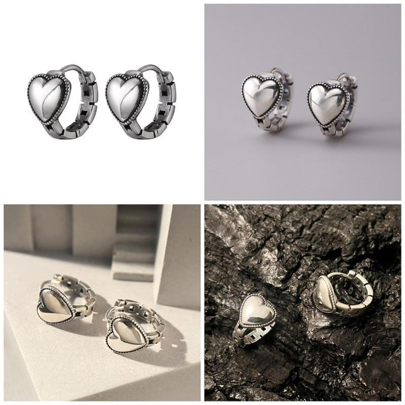 Sweet Cool Heart Shaped Metal Earrings Temperament Stud Earrings Cartilage Jewelry Fashion Piercing Earrings Gift
