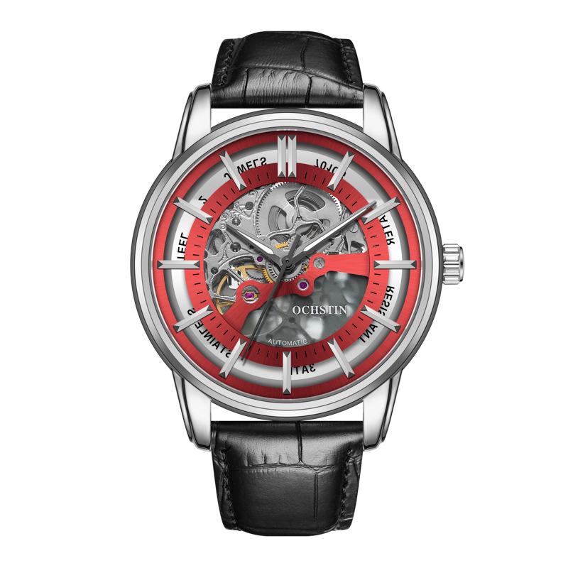OCHSTIN Men's Skeleton Mechanical Watch - Genuine Leather, Waterproof, Fashionable Business Casual Wristwatch