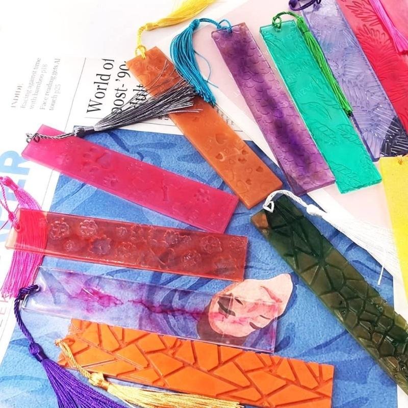 1 Set DIY Bookmark- Resin Mold Rectangle Bookmark- Silicone Molds with 30 Pieces Colorful Tassels for Jewelry DIY Craft