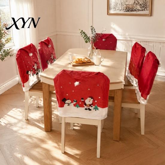 Christmas Print Chair Slipcovers Santa Snowman Cover, Festive Dining Room Cover Slipcover, Decorative Back Xmas Party Supplies Covers