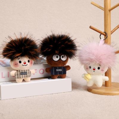 Funny Plush Keychain Cute Bag Charms with Pom Pom Hair Soft Stuffed Keyrings for Handbag Backpack Purse Accessory