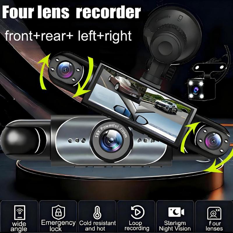 4 Channel Dash Cam 360° View 1080P 64GB Driving Recorder Loop Recording, 24H Parking Mode Full View Car Dashcam System