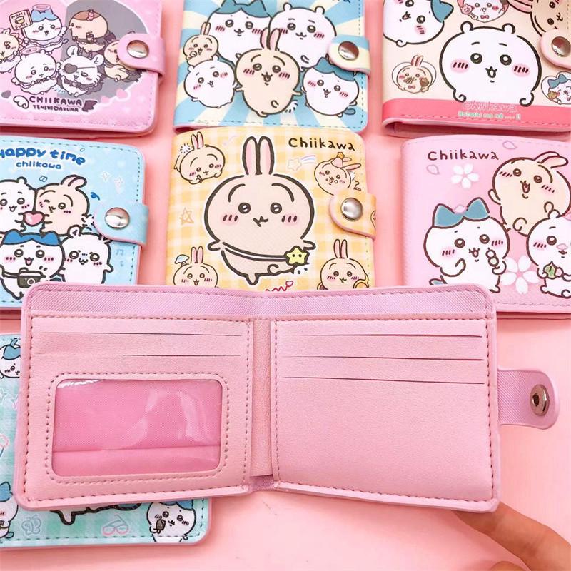 Kawaii Chiikawa Coin Bag Cute Cartoon Pu Leather Wallet Short 2-Fold Money Change Pouch Lovely Casual Card Holder With Buttons