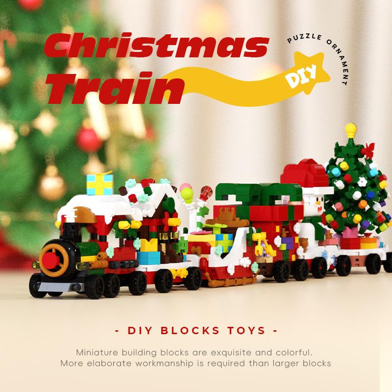 Non-Toxic New Christmas Mini Building Block Santa Claus Train Model Building Block Diy Ornaments Bricks Toys For Children Adult Gift