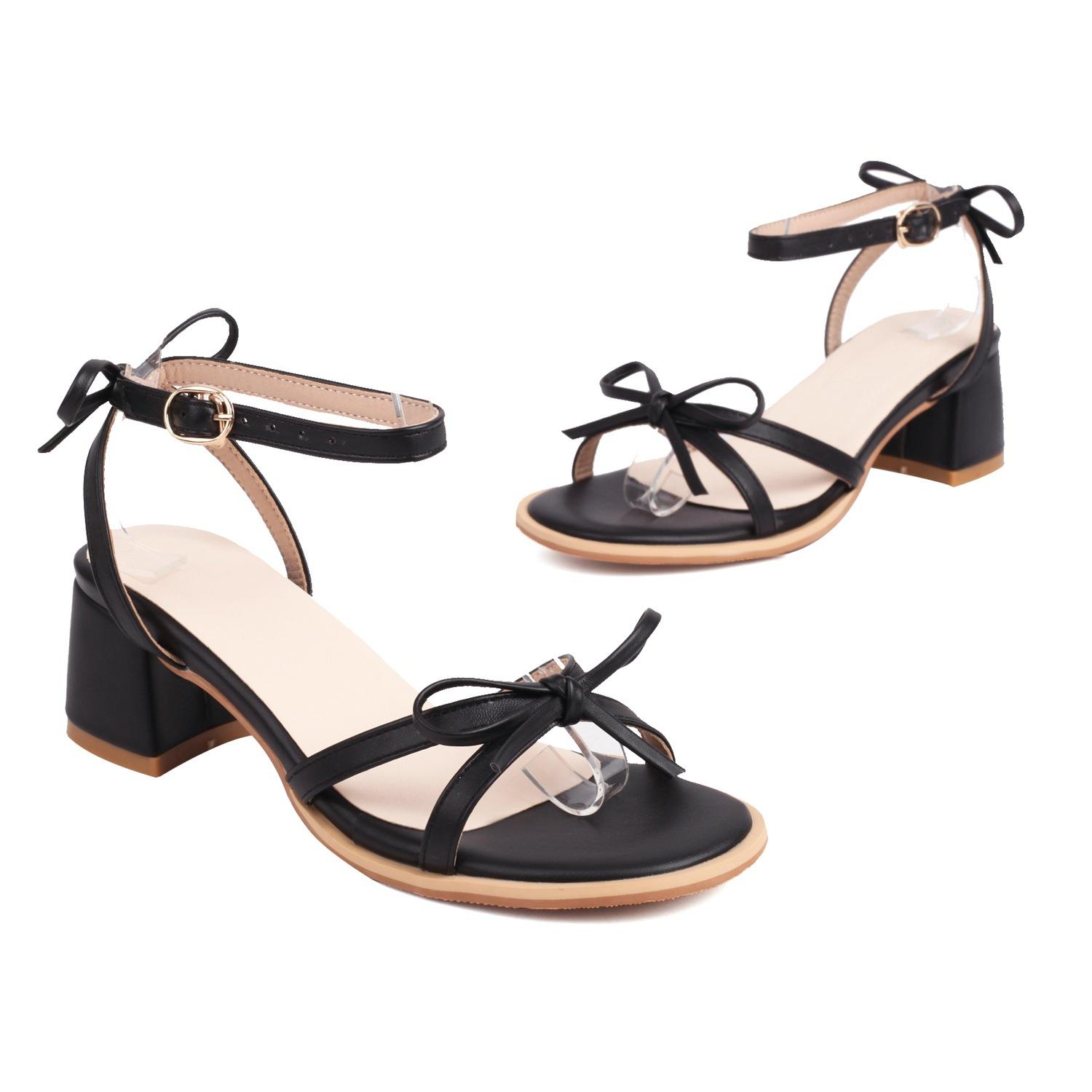 

Summer new one-word buckle thick heel sweet student high heels sexy versatile open-toed sandals women 39 чёрный