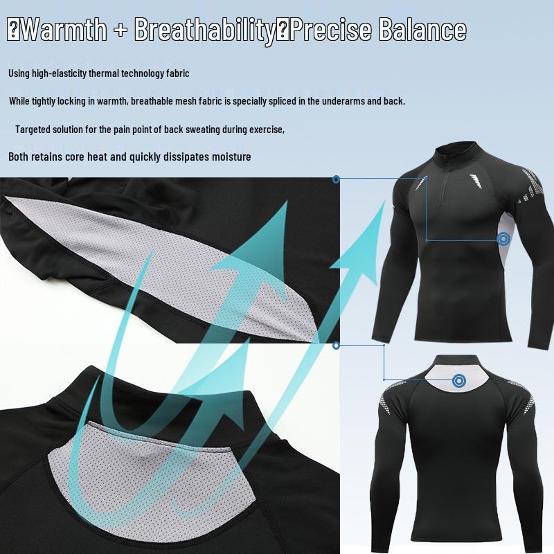 Unisex termo sportovní top s polorolákem, zipem, rychleschnoucí a sametovou podšívkou pro podzim a zimu.