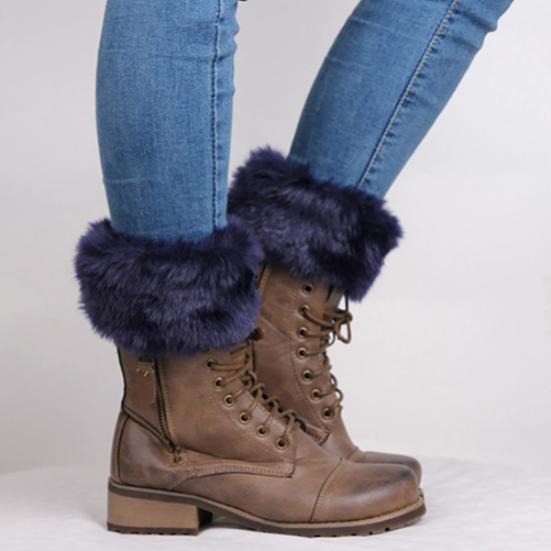 Puños de botas con canalé peludo para mujer, calentadores de piernas, moda de otoño e invierno